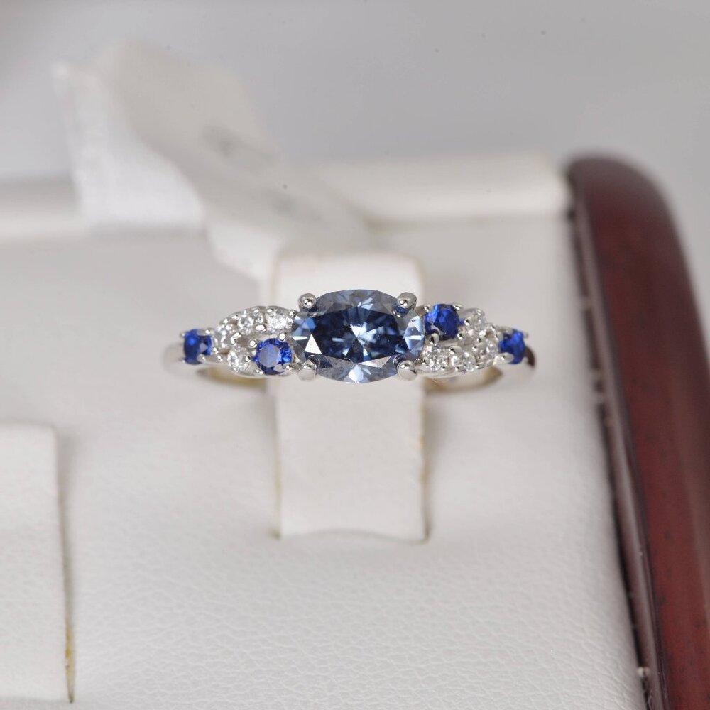 1ct  Moissanite Royal Blue Ring 925 Sterling